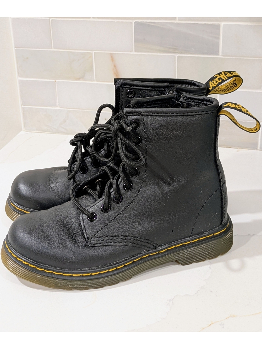 Dr. Martens Kids' Black Leather Lace-Up Ankle Boots